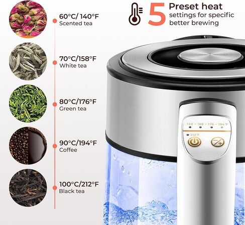 غلاية كهربائية من Pukomc - غلاية ماء ساخن سعة 1.7 لتر - غلاية شاي زجاجية بفتحة واسعة ومؤشر LED، إيقاف تلقائي وحماية من الغليان الجاف - السلسلة 9460 in Kuwait