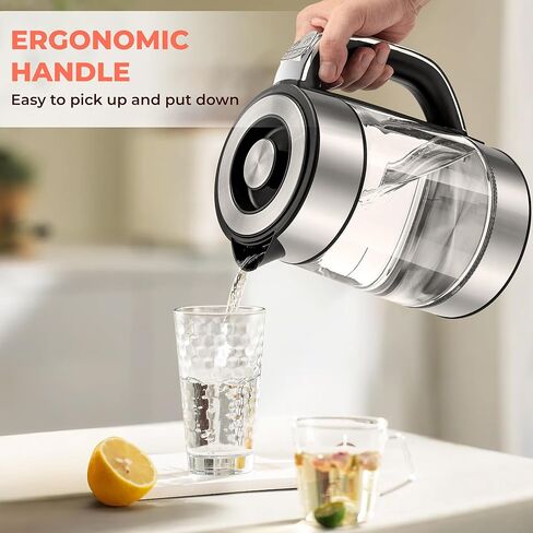 غلاية كهربائية من Pukomc - غلاية ماء ساخن سعة 1.7 لتر - غلاية شاي زجاجية بفتحة واسعة ومؤشر LED، إيقاف تلقائي وحماية من الغليان الجاف - السلسلة 9460 in Kuwait