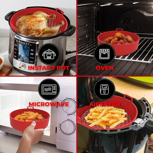 DoubleUCooking، بطانة مقلاة هوائية - مع رف معدني هش لتدفق الهواء 360 درجة، بطانات مقلاة هوائية من السيليكون قابلة لإعادة الاستخدام، بطانات سيليكون مقلاة هوائية سهلة التنظيف، بطانات مقلاة هوائية، سلة مقلاة هوائية من السيليكون (8 بوصة) in Kuwait