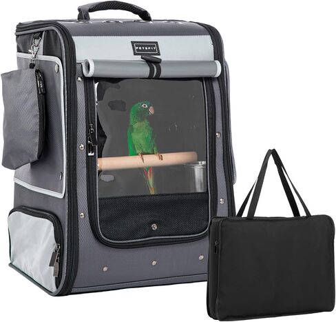 Petsfit Bird Carrier with Anti-Pecking Band,Bird Backpack Carrier with 2 Level Height to Adjust Standing Perch and Shade Cover Blue in Saudi Arabia