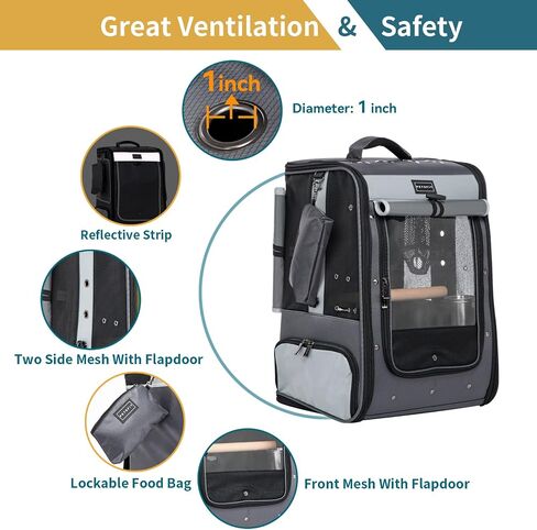 Petsfit Bird Carrier with Anti-Pecking Band,Bird Backpack Carrier with 2 Level Height to Adjust Standing Perch and Shade Cover Blue in Saudi Arabia