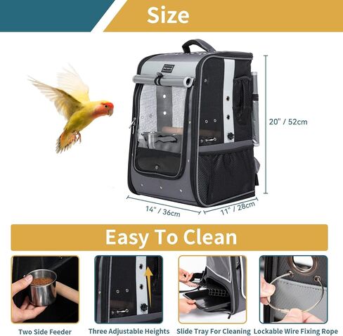 Petsfit Bird Carrier with Anti-Pecking Band,Bird Backpack Carrier with 2 Level Height to Adjust Standing Perch and Shade Cover Blue in Saudi Arabia