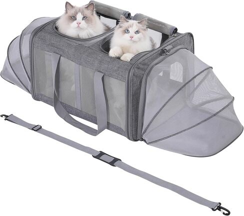 Pawlen Large Cat Carrier for 2 Cats with Removable Soft Pad(43.3 x 25.6 x 27.5 Inches), Collapsible&Expandable Pet Carrier for Large Cats and Small Dogs 35 LBS,Breathable Mesh Top,Safety Harness in Kuwait