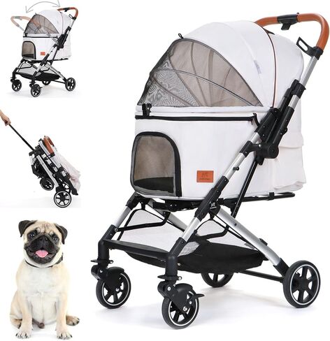 عربات الحيوانات الأليفة للكلاب الصغيرة والمتوسطة والقطط، بدون مدخل بسحاب مع مقبض ذو وجهين، عربة أطفال للركض والركض قابلة للطي بيد واحدة (كاكي) in Kuwait