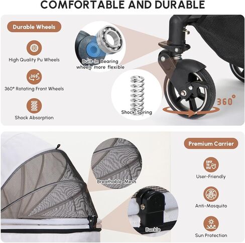 عربات الحيوانات الأليفة للكلاب الصغيرة والمتوسطة والقطط، بدون مدخل بسحاب مع مقبض ذو وجهين، عربة أطفال للركض والركض قابلة للطي بيد واحدة (كاكي) in Kuwait