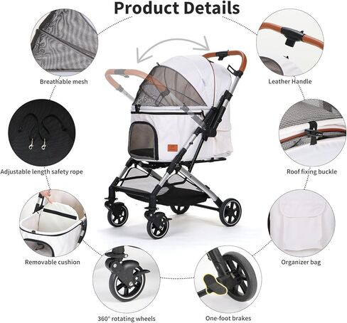 عربات الحيوانات الأليفة للكلاب الصغيرة والمتوسطة والقطط، بدون مدخل بسحاب مع مقبض ذو وجهين، عربة أطفال للركض والركض قابلة للطي بيد واحدة (كاكي) in Kuwait