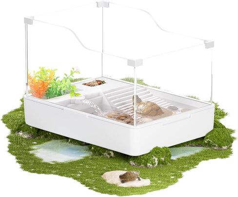 BUCATSTATE Turtle Tank Aquarium, Acrylic Tortoise Tank Starter Kit with Water Pump Filter, Basking Platform, Bottom Drainage for Hatchling Hermit, Crabs, Crayfish, Small Reptiles in Kuwait