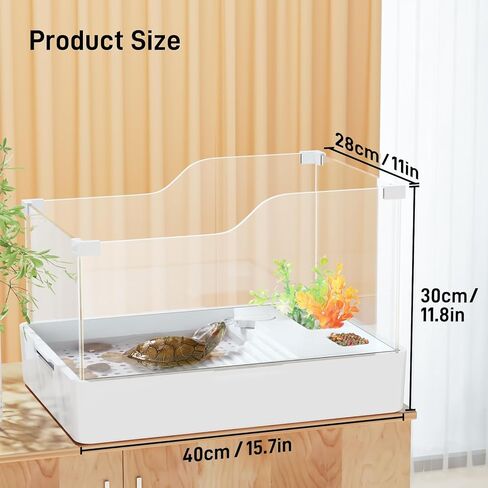 BUCATSTATE Turtle Tank Aquarium, Acrylic Tortoise Tank Starter Kit with Water Pump Filter, Basking Platform, Bottom Drainage for Hatchling Hermit, Crabs, Crayfish, Small Reptiles in Kuwait