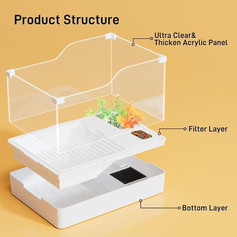 BUCATSTATE Turtle Tank Aquarium, Acrylic Tortoise Tank Starter Kit with Water Pump Filter, Basking Platform, Bottom Drainage for Hatchling Hermit, Crabs, Crayfish, Small Reptiles in Kuwait