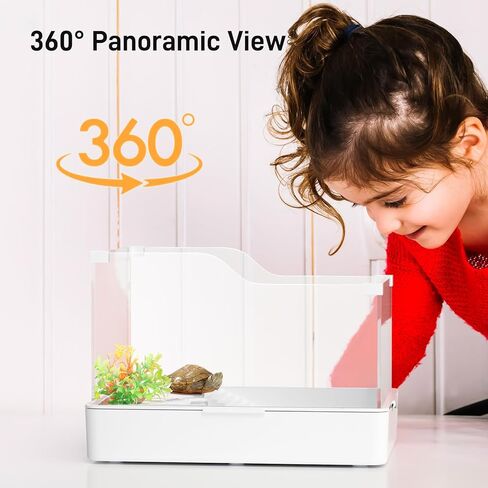 BUCATSTATE Turtle Tank Aquarium, Acrylic Tortoise Tank Starter Kit with Water Pump Filter, Basking Platform, Bottom Drainage for Hatchling Hermit, Crabs, Crayfish, Small Reptiles in Kuwait