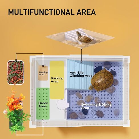 BUCATSTATE Turtle Tank Aquarium, Acrylic Tortoise Tank Starter Kit with Water Pump Filter, Basking Platform, Bottom Drainage for Hatchling Hermit, Crabs, Crayfish, Small Reptiles in Kuwait