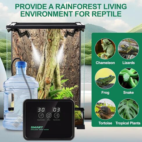 مرطبات الزواحف نظام رذاذ ذكي لمرابيات الزواحف، مستر الزواحف أوتوماتيكي مع مؤقت، 360 فوهة رذاذ قابلة للتعديل للحرباء والثعبان والسحلية والضفدع والسلحفاة in Kuwait