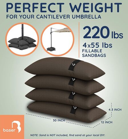 Baser Fillable Straight Sandbags, 2 x 55 LBS fillable Weight Bags for Patio Umbrellas, Cantilevers and Garden Accessories in Kuwait