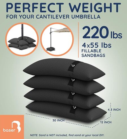 Baser Fillable Straight Sandbags, 2 x 55 LBS fillable Weight Bags for Patio Umbrellas, Cantilevers and Garden Accessories in Kuwait
