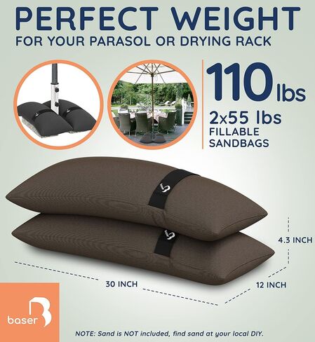 Baser Fillable Straight Sandbags, 2 x 55 LBS fillable Weight Bags for Patio Umbrellas, Cantilevers and Garden Accessories in Kuwait