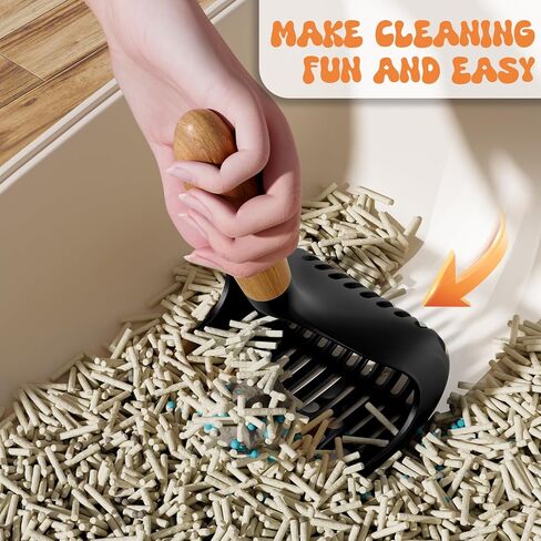 مغرفة فضلات القطط من بيفيف، مجرفة عميقة، مغرفة كبيرة غير قابلة للالتصاق بمقبض خشبي، سهلة الوضع (أصفر، عبوة واحدة) in Kuwait