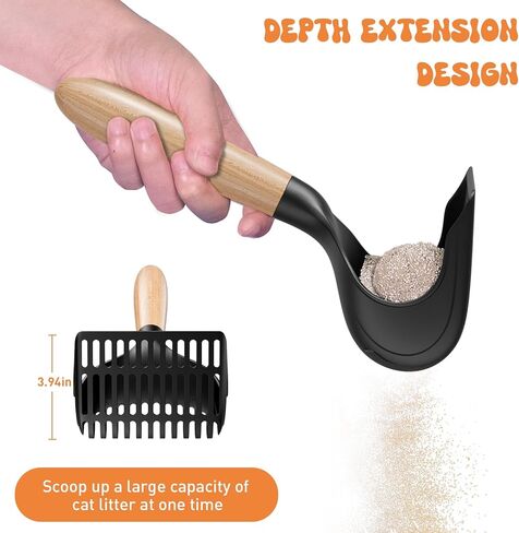مغرفة فضلات القطط من بيفيف، مجرفة عميقة، مغرفة كبيرة غير قابلة للالتصاق بمقبض خشبي، سهلة الوضع (أصفر، عبوة واحدة) in Kuwait