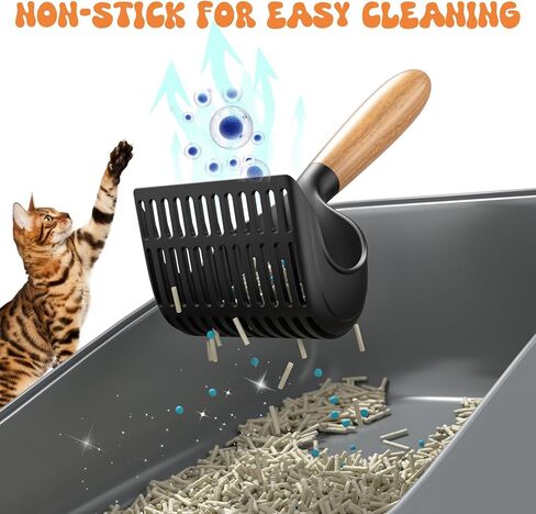 مغرفة فضلات القطط من بيفيف، مجرفة عميقة، مغرفة كبيرة غير قابلة للالتصاق بمقبض خشبي، سهلة الوضع (أصفر، عبوة واحدة) in Kuwait