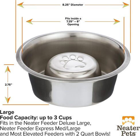 Neater Pet Brands Stainless Steel Slow Feed Dog Bowl for Fast Eating Large Breed, Metal Slow Feeder Dog Bowl Fits in Large Neater Feeders, for Puppy or Dogs (>40 lbs), 3 Cup Food Capacity in Kuwait