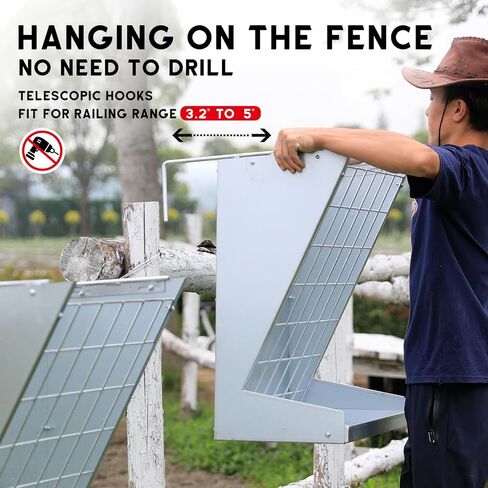 وحدة تغذية القش المعلقة من الفولاذ المجلفن من Solution4Patio، وحدة تغذية ذات سعة كبيرة للخدمة الشاقة مع خطافات قابلة للتعديل تناسب مختلف الأكشاك والحظائر، وحدة تغذية القش للماعز والأغنام والحصان #B806A01-US2 in Kuwait