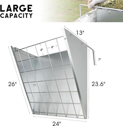 وحدة تغذية القش المعلقة من الفولاذ المجلفن من Solution4Patio، وحدة تغذية ذات سعة كبيرة للخدمة الشاقة مع خطافات قابلة للتعديل تناسب مختلف الأكشاك والحظائر، وحدة تغذية القش للماعز والأغنام والحصان #B806A01-US2 in Kuwait