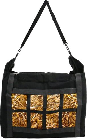 Skyehomo أكياس القش الحصان الأسود 600D أكسفورد القماش تغذية بطيئة حمل الحقائب مع المربعات الصغيرة سعة كبيرة أكياس التغذية للخيول الماعز الألبكة in Kuwait