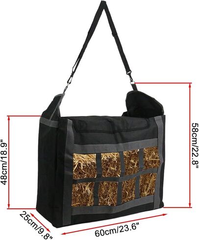 Skyehomo أكياس القش الحصان الأسود 600D أكسفورد القماش تغذية بطيئة حمل الحقائب مع المربعات الصغيرة سعة كبيرة أكياس التغذية للخيول الماعز الألبكة in Kuwait