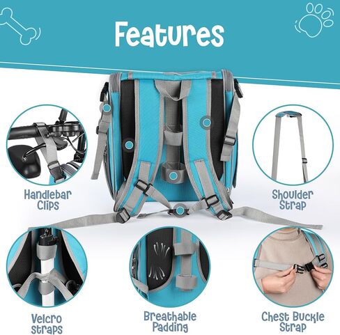 Dog Bike Basket, Mesh Windows, 2 Safety Leashes, Soft Sided, Safe Comfortable Pet Carrier for Small Dogs, Cats (Grey) in Saudi Arabia