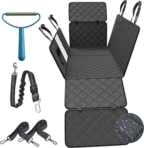 Dog Car Seat Cover for Back Seat - Extra Extension for Open Car Window + Hair Remover, 100% Waterproof, Scratchproof, Anti-Slip Dog Hammock with Mesh Window, Backseat Protector for Dog in Saudi Arabia