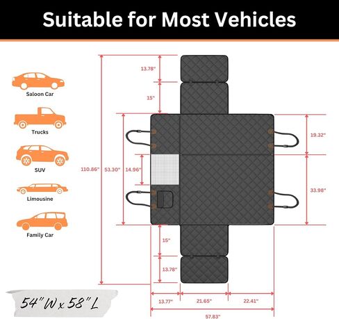 Dog Car Seat Cover for Back Seat - Extra Extension for Open Car Window + Hair Remover, 100% Waterproof, Scratchproof, Anti-Slip Dog Hammock with Mesh Window, Backseat Protector for Dog in Saudi Arabia