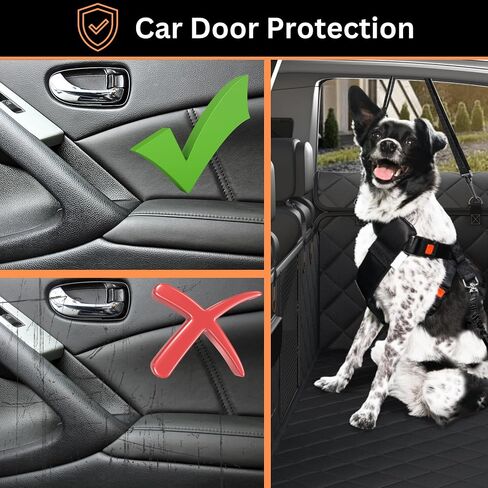 Dog Car Seat Cover for Back Seat - Extra Extension for Open Car Window + Hair Remover, 100% Waterproof, Scratchproof, Anti-Slip Dog Hammock with Mesh Window, Backseat Protector for Dog in Saudi Arabia