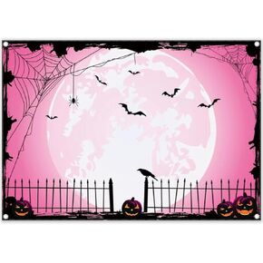 7x5ft Orange Halloween Photo Backdrop for Parties Large Pumpkin Patch Moon Picture Photography Background Kids Witch Haunted House Decorations Banner