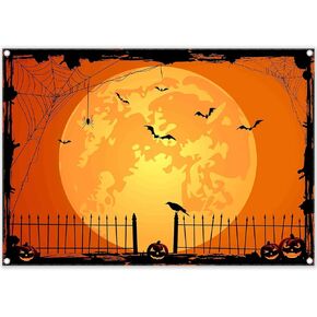 7 × 5 قدم خلفية صورة الهالوين البرتقالية للحفلات الكبيرة رقعة اليقطين صورة القمر خلفية التصوير الفوتوغرافي للأطفال الساحرة ديكورات المنزل المسكون راية in Kuwait