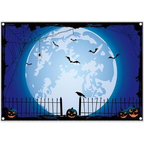 7x5ft Orange Halloween Photo Backdrop for Parties Large Pumpkin Patch Moon Picture Photography Background Kids Witch Haunted House Decorations Banner