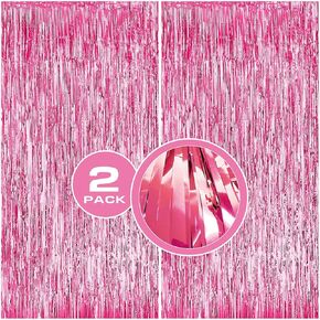 2pcs Tinsel Backdrop Pink Backdrop Curtain Party Streamers Decorations Pink Birthday Decorations 3.3ft x 6.6ft Pink Bachelorette Decoration Pink Backdrop for