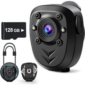 Mini Body Camera with Video & Audio Recording Video Recorder Built-in 128GB Memory Card with Night Vision IR & Loop Record HD 1080 Police Cam for Home, Outdoor, Law Enforcement, Security Guard