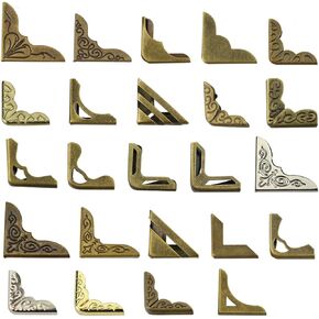 96PCS Vintage Metal Book Corner Protector, 24 Styles Iron Guard Edge Cover, Metal Decorative Cover Pad, for School Book Scrapbooks Books Diary Albums Notebooks Menus Stamp Book Jewelry Case Box