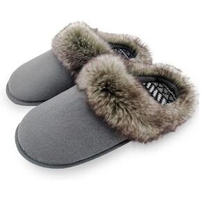 ofoot Womens Winter Warm Comfortable Moccasins Faux Fur Suede Slip On Slippers Mules Furry House Shoes