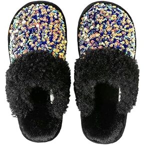 Women Fashion Sequins Plush Slippers Cozy Non-slip Home Slippers Thick Warm Memory Foam House Shoes for Women Girls