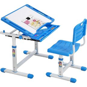 FDW Kids Desk Children Writing Student Desk Drafting Table Height Adjustable Study Table and Chair with Drawers Storage，Pink