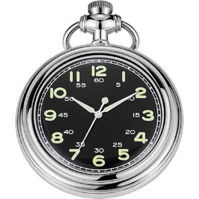Uncovered Silver Black Mechanical Pocket Watch, Arabic Numeral Dial Men's Mechanical Pocket Watch, Mechanical Pocket Watch Thin Back Cover and Chain