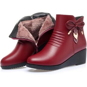 Women's Black Wedge Heel Ankle Booties Soft Leather Platform Side Zipper Sparkling Rhinestones Winter Warm Fur Lined Thickening Snow Boot