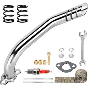 Header Exhaust Pipe Kit Compatible with Predator 212cc 224cc 196cc GX160 GX200 Engine Coleman Mini Bike CT200U BT200X CT200U-EX KT196 Go Kart Baja MB200 w/Main Jets Performance Parts (Silver)