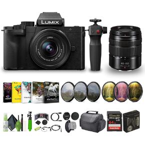 Panasonic Lumix G100D 4K Mirrorless Digital Vlogging Camera for Video, Photography with 12-32mm Lens and Tripod Grip, YouTube Vlogger Kit Bundle with G Vario 45-150mm f/4-5.6 Lens + Vlog Accessories