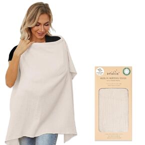 Organic Cotton Nursing Cover, Muslin Breastfeeding Cover 43 x 28 inches, Breathable Nursing Cover Up for Breastfeeding, Multi-Purpose Breast Feeding Covers for Women