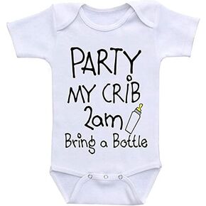 Party in My Crib 2am Letter Print Baby Universal Bodysuit Gift Bodysuits for Newborn White