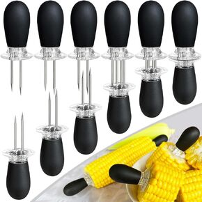 AQRINGO 12 Pcs/6 Pairs Corn Holders, Stainless Steel Corn Cob Holders Corn on The Cob Skewers for BBQ Twin Pin Sweetcorn Holders, Interlocking Design Corn Skewers Forks for Home Cooking BBQ,4 Colors