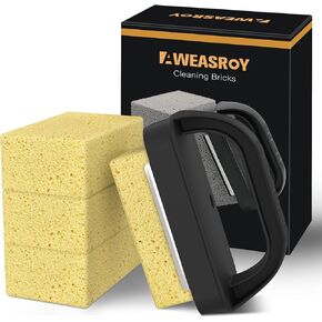 Wzporzst Grill Griddle Cleaning Brick Block, Heavy Duty Grill Cleaning Stone Bricks with Handle, Pumice Griddle Cleaning Stone for Removing BBQ Grills, Pool, Sink(4 Pack)
