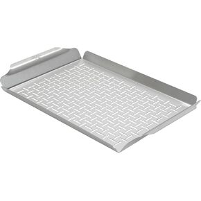 LITTLE GRIDDLE Sizzle-Q SQ180 100% Stainless Steel Universal Griddle with Even Heating Cross Bracing for Charcoal/Gas Grills, Camping, Tailgating, and Parties (18"x13"x3")