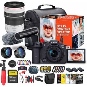 Canon EOS R7 Mirrorless Camera with 18-45mm Lens Content Creator Kit (5137C055) RF 70-200mm f/4L is USM Lens (4318C002) + 64GB Tough Series Memory Card + Color Filter Kit + More (Renewed)